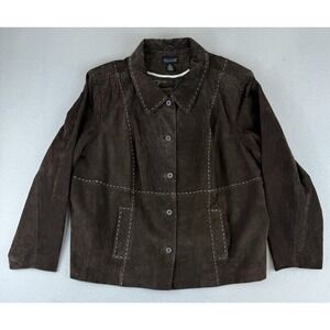 Dialogue‎ Suede Leather Collared Button Up Lined Jacket Women's Size 3X Brown